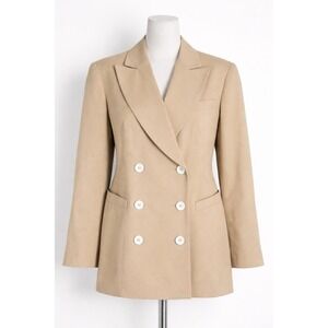 Vintage 80s Ellen Tracy Double Breasted Beige Blazer Power Jacket Women's Size 2